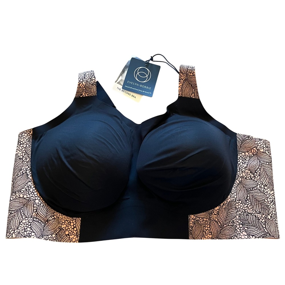 Evelyn Bobbie The Beyond Bra Black Lace Print Wireless Seamless Plus Size 3XL